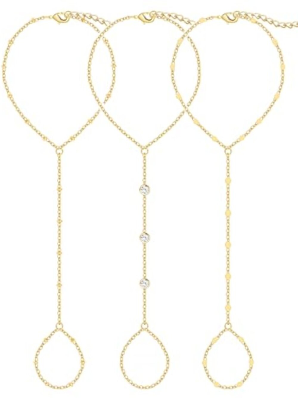 New‎ - 3PCS 14K Gold-Plated Hand Chain Bracelets for Women, Stack Bracelets Set